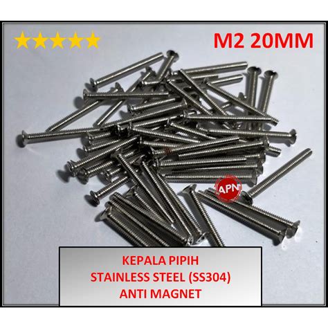 Jual BAUT SCREW M2 20MM STAINLESS STEEL KEPALA PIPIH ANTI MAGNET