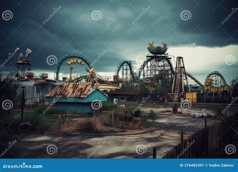 An Abandoned Carnival With Creepy Rides Under The Moonlight Royalty