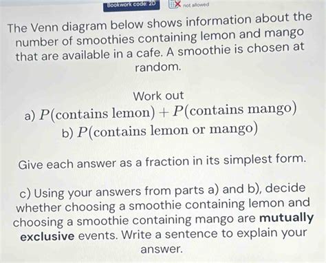 Solved Bookwork Code D Not Allowed The Venn Diagram Below Shows