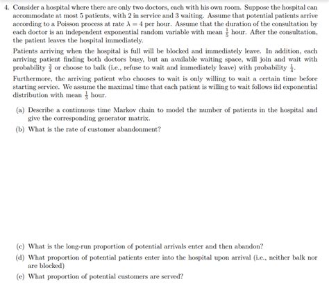 Solved Consider A Hospital Where There Are Only Two Doctors Chegg