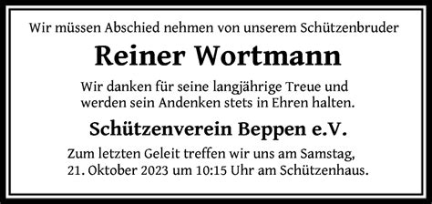 Traueranzeigen Von Reiner Wortmann Trauer Kreiszeitung De