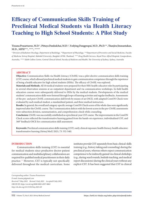 PDF Efficacy Of Communication Skills Training Of Preclinical Medical