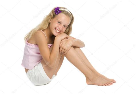 Pretty Teenage Girl Sit On Floor Stock Photo By VadimPP 1552307