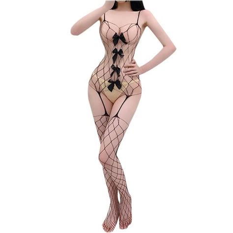 Mesdames mode filets de pêche Bowknot Perspective évider Sexy fronde tentation Lingerie sous