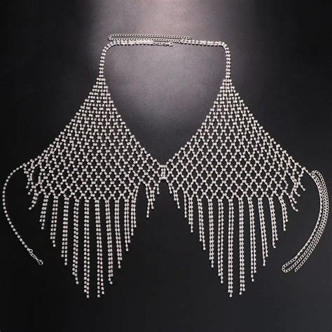 Cheap Mesh Rhinestone Tassel Bra Chain Bikini Body Accessories Festival