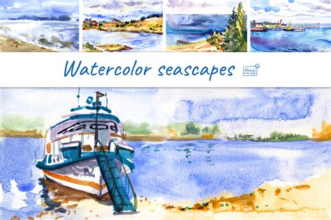 5 watercolor digital seascapes