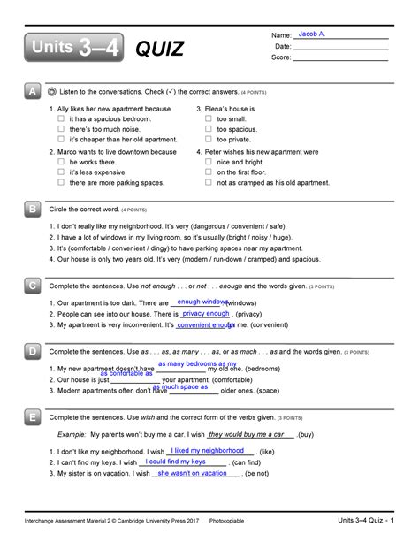 Unit 3 and 4 - i don´t hapen - Interchange Assessment Material 2 © Cambridge University Press ...