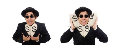 The Young Employee Holding Money Bags Isolated On White Young Employee ...