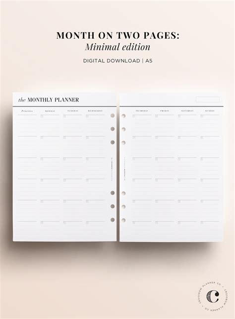 PRINTABLE Monthly Planner Inserts, A5 Monthly Printable, Minimal Planner Printable Inserts, A5 ...