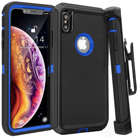 Apple IPhone XR Heavy Duty Defender Armor Hybrid Case Cover Black Blue ...