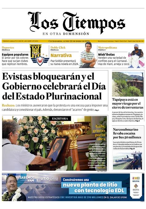 Portadas de periódicos de Bolivia del lunes 22 de enero del 2024 eju tv