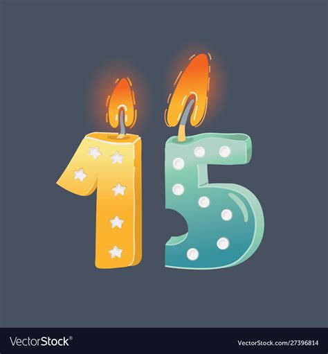 Cartoon 15 Years Birthday Card Candles On Dark Vector Image