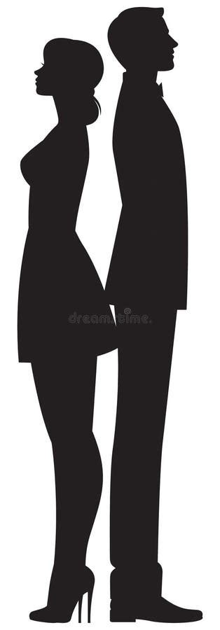 Silhouette Man And Woman Stand Full Back To Back Stock Vector