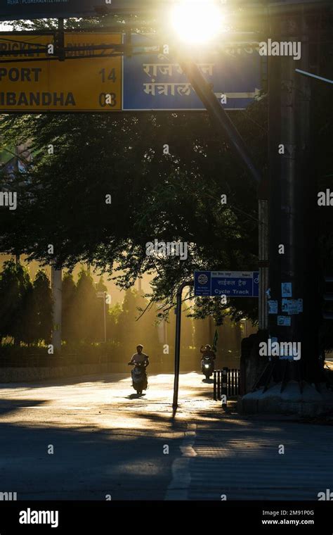 Morning Yellow Sun Rays Striking On Roads Of Raipur Chhattisgarh