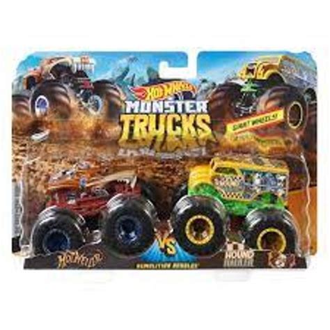 Hot Wheels Monster Trucks Hotweiler Vs Hound Hauler Fyj Mattel Carrinho De