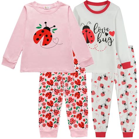 Little Hand Girl Pajamas 100% Cotton Cute Pjs Set 4 Pieces Sleepwear 7T ...