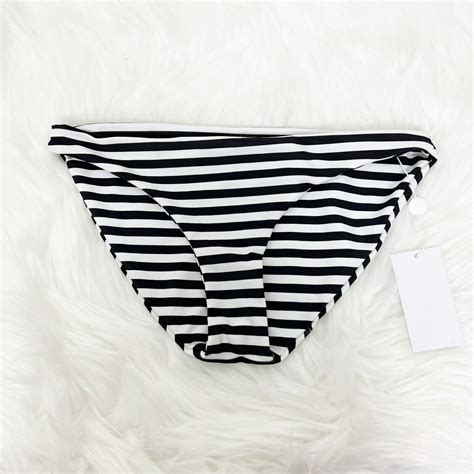 Mikoh Black White Stripe Zuma Bikini Swim Bottom Womens Large