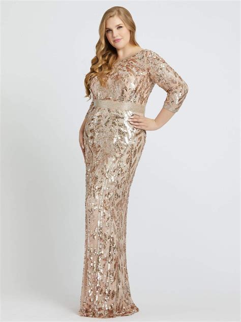 Long Sleeves Sequin Gown Rose Gold Long Sleeve Sequin Plus Size