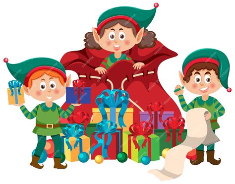 Premium Vector | Elves cartoon character with christmas present