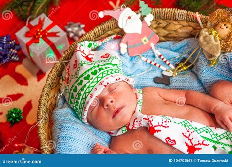 Christmas Portrait Of Cute Little Newborn Baby Boy Stock Image Image