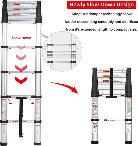 Buy Toolitin Telescoping Ladder Ft One Button Retraction Aluminum