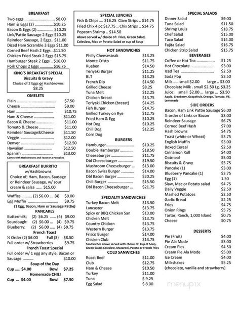 Menu Of King S Diner In Kodiak AK 99615