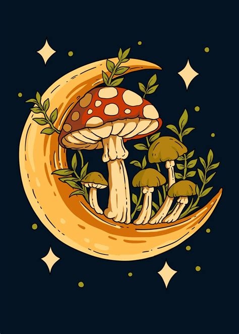 Cottagecore Moon Mushroom Poster Picture Metal Print Paint By Pxl