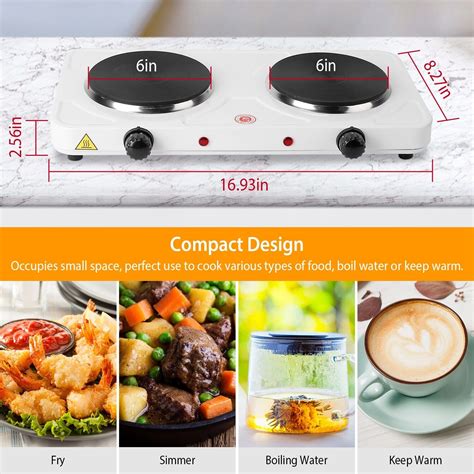W Portable Kitchen Electric Double Burner Hot Plate Cooktop Cooking
