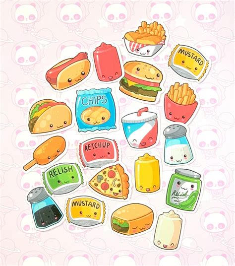 30 Pack Paper Kawaii Fast Food Stickers Etsy