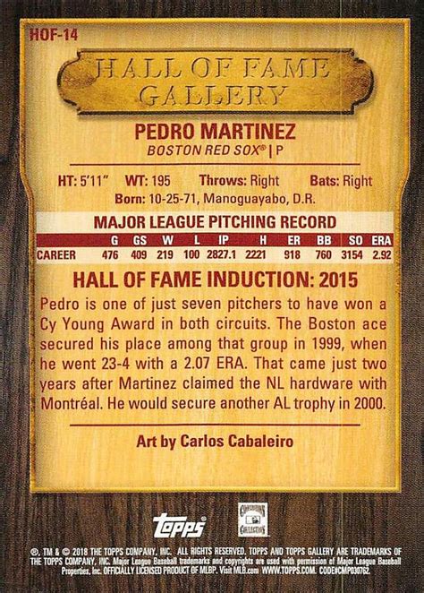 Topps Gallery Hall Of Fame Gallery Hof Pedro Martinez