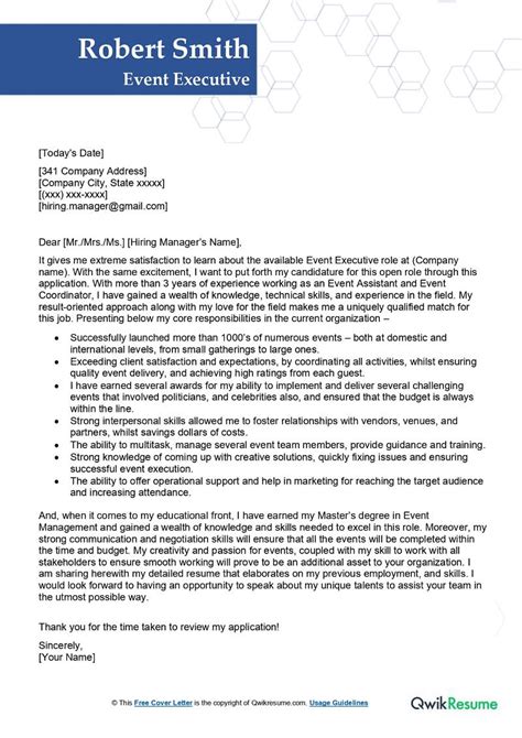 Event Executive Cover Letter Examples Qwikresume