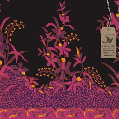 Kain Batik Motif Bunga Akar Hitam Manis Kombinasi Ungu Magenta