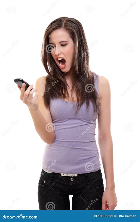 Donna Del Brunette Che Grida Al Telefono Fotografia Stock Immagine Di Caucasico Adulto