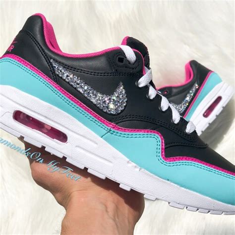 Swarovski Womens Nike Air Max 1 Fuchsia And Turquoise Etsy