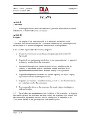 Fillable Online Aamva Driver License Agreement Bylaws Revised