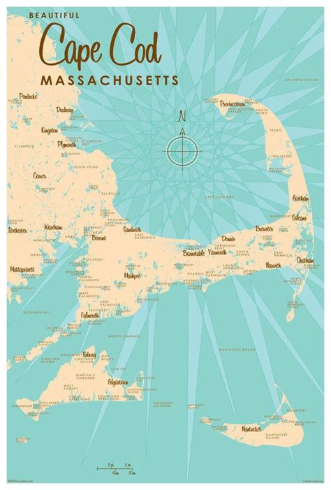 Cape Cod Massachusetts Map Giclee Art Print Poster From Illustration By Lakebound 12 X 18