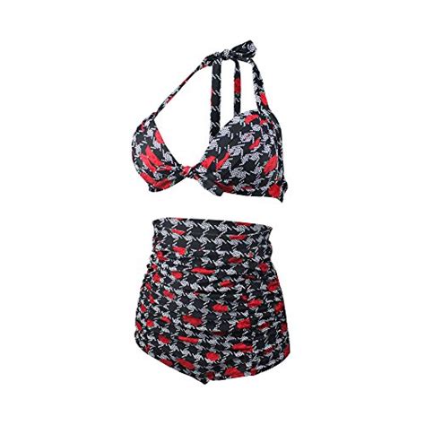 ᐅ Gigileer Vintage 50s Rose Hohe Taille Push Up Bikini Sets Bademode Badeanzug Bauchweg XXXL