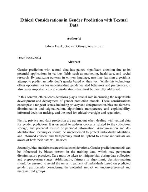 Pdf Ethical Considerations In Gender Prediction With Textual Data