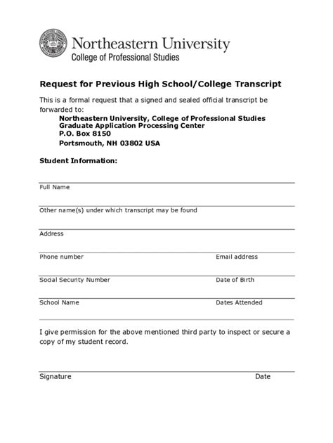 Fillable Online Cps Northeastern Transcript Request Form Word Version2