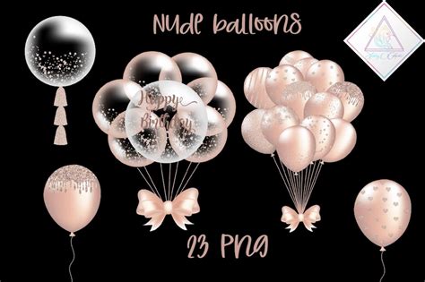 Nude Balloons Party Clip Art Pastel Baby Shower Shimmer Glitter Bunch Bunches Foil Effect