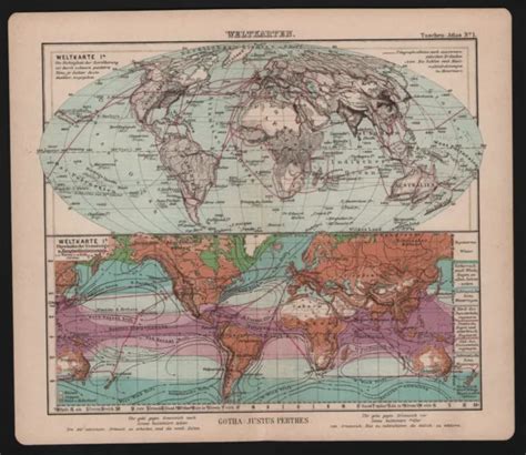 Landkarte Map 1907 Welt Karten Physikalisch Und Bevölkerungsdichte