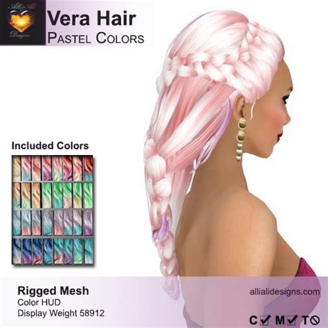 Second Life Marketplace Aanda Vera Hair Pastel Colors Pack Rigged Mesh Long Womens Hairstyle