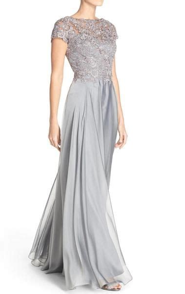 Macloth Cap Sleeves Lace Chiffon Long Evening Gown Silver Mother Of The