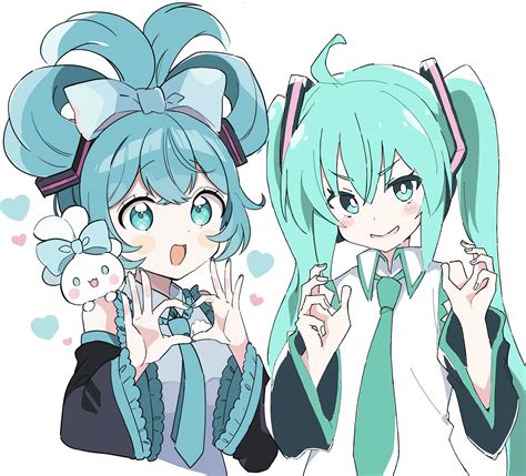 Safebooru 2girls Ahoge Aqua Eyes Aqua Hair Aqua Necktie Black Sleeves