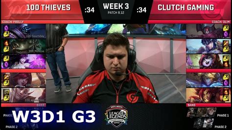 100 Thieves Vs Clutch Gaming Week 3 Day 1 S8 NA LCS Summer 2018 100