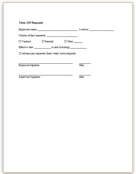 Template Printable Time Off Request Form