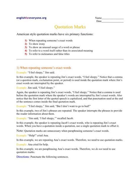 Quotation Marks Worksheet Worksheets Library