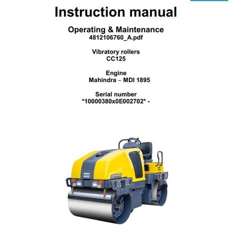 Dynapac Vibratory Roller Cc Operation Maintenance Parts Manual