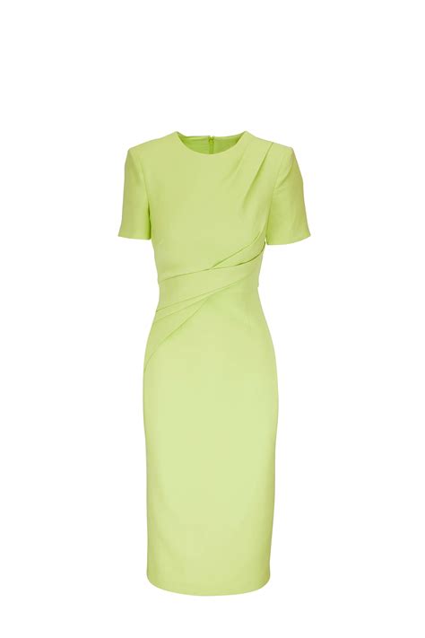 Roland Mouret Green Short Sleeve Wool And Silk Midi Dress