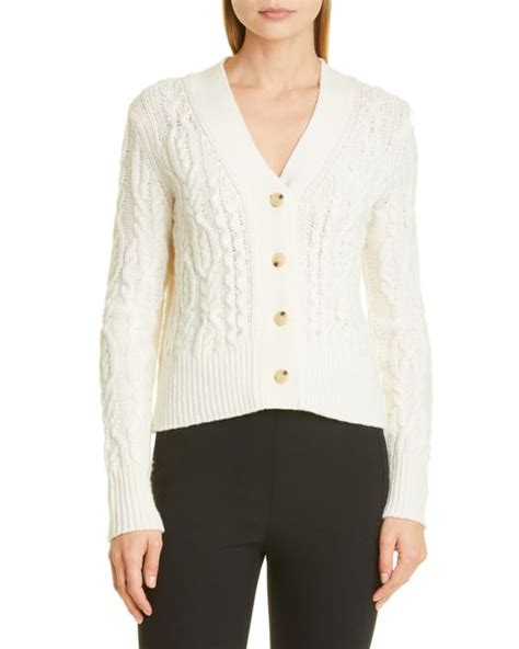 Vince Triple Braid Cable Wool And Cashmere Cardigan In White Lyst